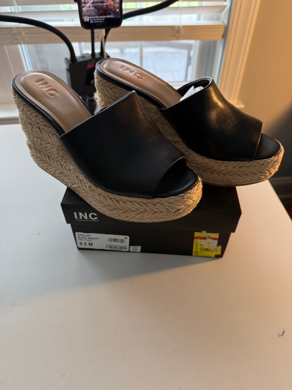 INC International Concepts Black and Tan Wedge Sandals
